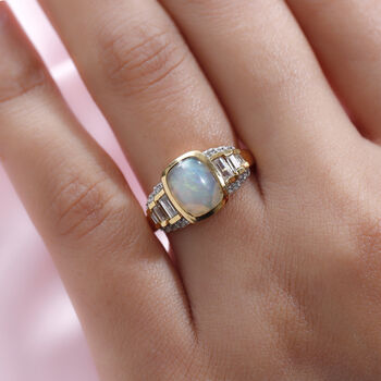 Nat&uuml;rlicher, &auml;thiopischer Opal und Zirkon-Ring, 925 Silber Gelbgold Vermeil  ca. 2,01 ct
