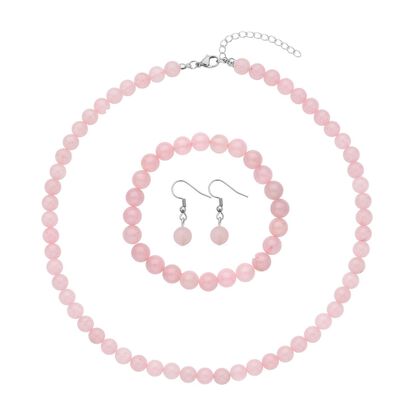 3er Set - Rosenquarz Halskette, Armband und Ohrringe, 316L Edelstahl ca. 323.50 ct