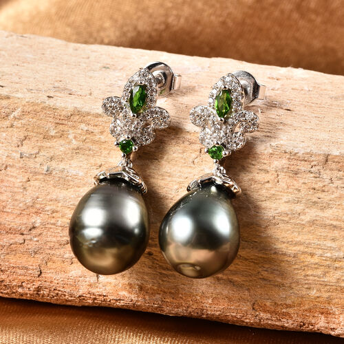 Tahiti Perle und Mehrfarbig Edelstein Ohrhänger 925 Silber rhodiniert  image number 1