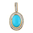 AA Sleeping Beauty Türkis, Weißer Zirkon Anhänger 925 Silber Gelbgold Vermeil ca. 5,80 ct.