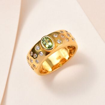 AA Calabar-Turmalin, Wei&szlig;er Zirkon Ringe 925 Silber Gelbgold Vermeil (Gr&ouml;&szlig;e 19.00) ca. 0.97 ct