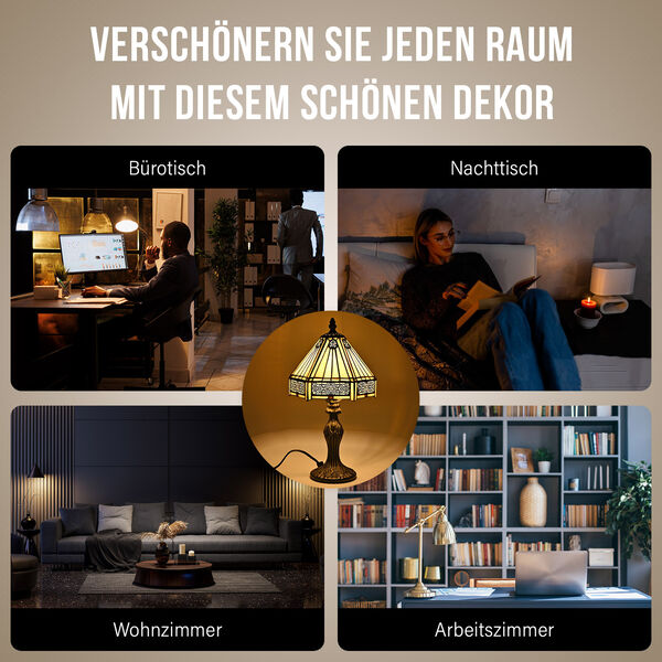 Handgefertige Tiffany-Stil Tischlampe, Buntglas, Antik-Design, Braun image number 5