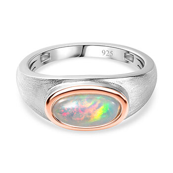 AA Nat&uuml;rlicher, &auml;thiopischer Welo Opal Ring 925 Silber Zweifarbige Beschichtung (Gr&ouml;&szlig;e 17.00) ca. 0,91 ct