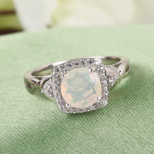 Nat&uuml;rlicher &Auml;thiopischer Opal und Zirkon Halo Ring 925 Silber Platin-&Uuml;berzug image number 2