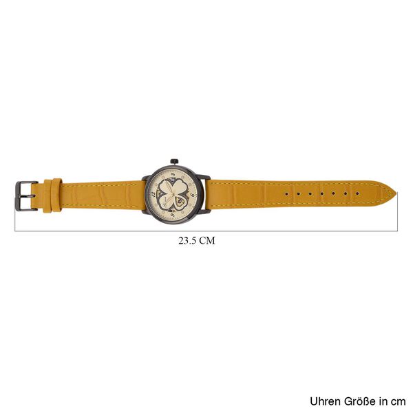 GENOA Automatikuhr mit Automatikwerk, Zifferblatt mit Blumenmuster und Moissaniten, gelbes Lederarmband, 36mm image number 8