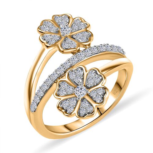 LUXURIANT DIAMOND- SI Labor Diamant floraler Bypass-Ring, 925 Silber 750 Gelbgold Vermeil - 0,50 ct. image number 3