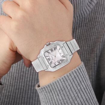 GENOA - Elegante Japan-Uhr mit Datumsfunktion, IPS-versilbertem Geh&auml;use, r&ouml;mischen Ziffern, Edelstahlarmband, 3 ATM Wasserdichtigkeit, 20 cm