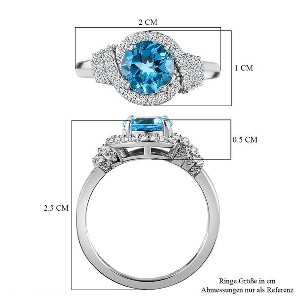 Schweizer Blautopas, Weißer Zirkon Ringe 925 Silber platiniert (Größe 18.00) ca. 1.89 ct image number 6