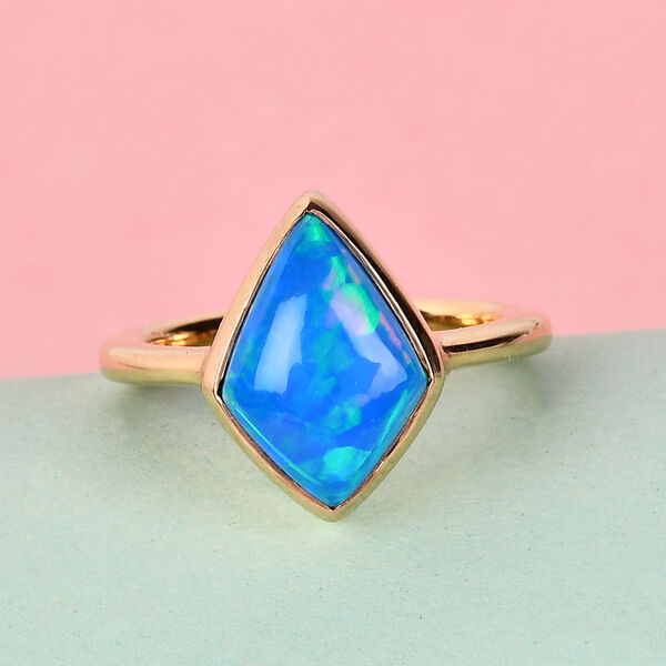 Miami Blau Welo Opal Solitär Ring 925 Silber Gelbgold Vermeil image number 2