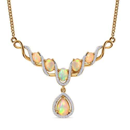 Natürliches, äthiopisches Welo Opal-Collier, ca. 45 cm, 925 Silber vergoldet ca. 4.25 ct image number 0