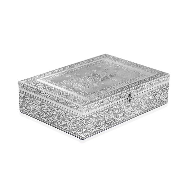 Schmuckk&auml;stchen aus Holz mit Aluminiumbeschlag, Baum-Verzierung, Silber image number 3