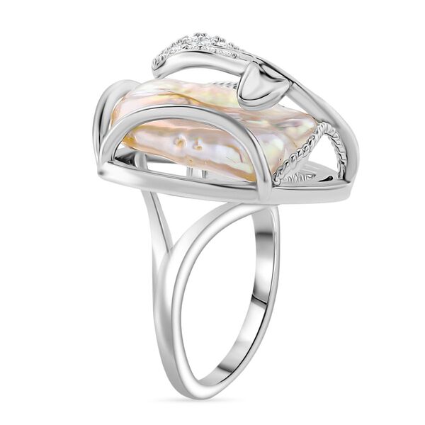 Weißer Süßwasserperle und Zirkonia flexibler Ring image number 4