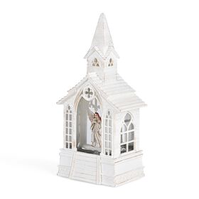 Weihnachts Deko Wasser Lampe Kirche, warmweißes LED, Musikfunktion, 11 x 7.8 x 23 cm, Weiß, Batteriebetrieb 3 x AAA nicht enthalten, 2 Weihnachtsmelodien