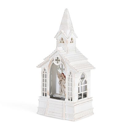 Weihnachts Deko Wasser Lampe Kirche, warmwei&szlig;es LED, Musikfunktion, 11 x 7.8 x 23 cm, Wei&szlig;, Batteriebetrieb 3 x AAA nicht enthalten, 2 Weihnachtsmelodien