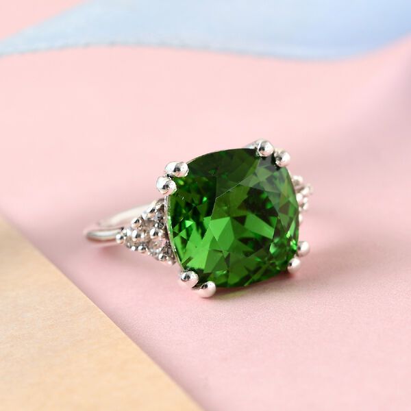 LUSTRO STELLA &Ouml;sterreichischer Farngr&uuml;ner und wei&szlig;er Kristall Solit&auml;r Ring 925 Silber Platin-&Uuml;berzug image number 2