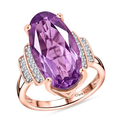 D'Joy AAA Rose De France Amethyst, Wei&szlig;er Zirkon Ring 925 Silber 750 Ros&eacute;gold Vermeil (Gr&ouml;&szlig;e 18.00) ca. 9,17 ct