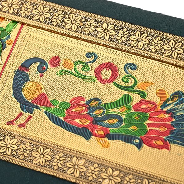 Handgefertigte Schmuckbox mit Pfau-Prägung, oxidiertes Finish, 24,2x15x7 cm, Silber-grün image number 5