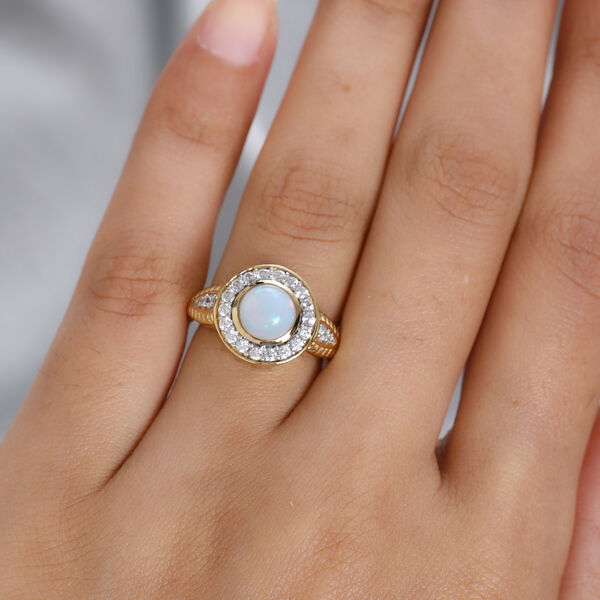 Natürlicher Äthiopischer Opal und Zirkon Ring 925 Silber 585 Vergoldet image number 3