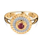 AA Afrikanischer Rubin (Fissure gefüllt), Weißer Zirkon Ring 925 Silber 750 Gelbgold Vermeil (Größe 17.00) ca. 0,76 ct