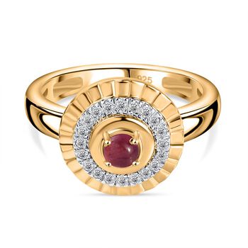 AA Afrikanischer Rubin (Fissure gef&uuml;llt), Wei&szlig;er Zirkon Ring 925 Silber 750 Gelbgold Vermeil (Gr&ouml;&szlig;e 17.00) ca. 0,76 ct