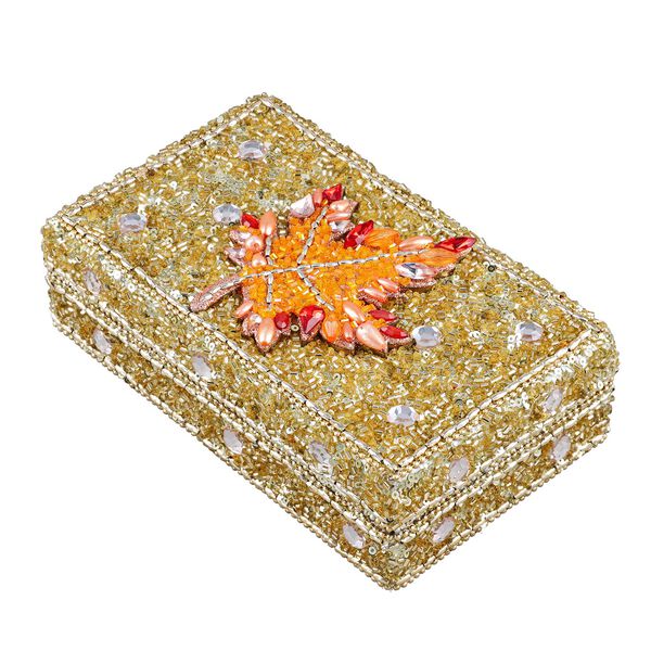 2er-Set &ndash; Oxidierte 20x13,5x7cm Aluminium-Schmuckbox und 16x9,5x3,8cm Perlen-Box, Ahornblatt-Pr&auml;gung, Silber und Beige image number 5