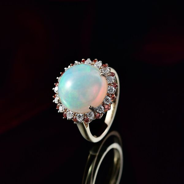 AAA Nat&uuml;rlicher, &auml;thiopischer Welo Opal, Padparadscha Saphir, Lab Grown Diamant Ring 585 Gold (Gr&ouml;&szlig;e 19.00) ca. 6.72 ct image number 2