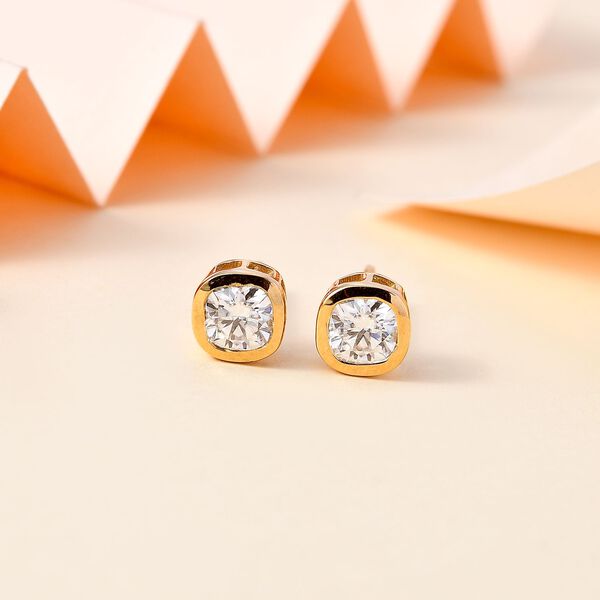 Moissanit Ohrringe 925 Silber 750 Gelbgold Vermeil ca. 1.18 ct image number 2