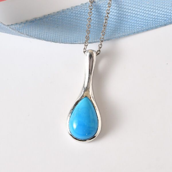 Natürlicher Sleeping Beauty Türkis-Solitär-Anhänger mit Kette in Silber, 2,36 ct. image number 2