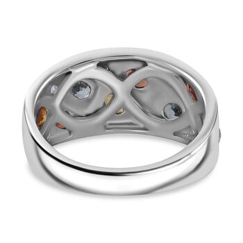 Mehrfarbiger Saphir, Wei&szlig;er Zirkon Ring, 925 Silber rhodiniert (Gr&ouml;&szlig;e 17.00) ca. 2.01 ct