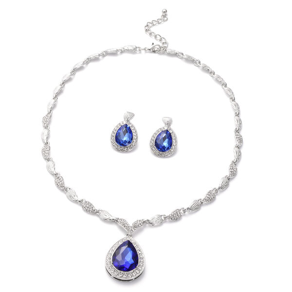 Simuliertes, blaues und wei&szlig;es Kristall-Schmuckset - 55,29 ct.