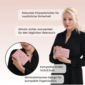 Elegante Geldbörse mit Krokoprägung, RFID-Schutz, 14,5×9,5cm, Rosa