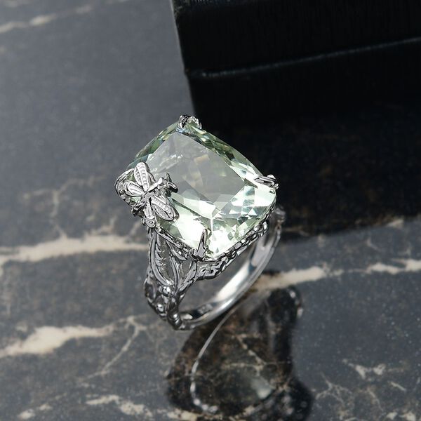 Prasiolith Ring, 925 Silber rhodiniert (Gr&ouml;&szlig;e 17.00) ca. 14.12 ct image number 2