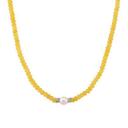 Muschelkernperle (9-11 mm) Halskette mit Gelbem Quarzit, verstellbar ca. 40.5 cm +10 cm Extender, goldfarben