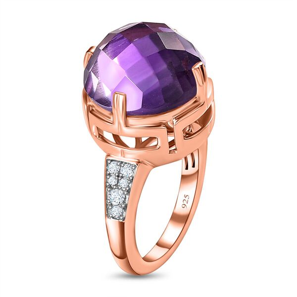 AA Rose De France Amethyst, Weißer Zirkon Ring, 925 Silber rosévergoldet (Größe 18.00) ca. 9.05 ct image number 4