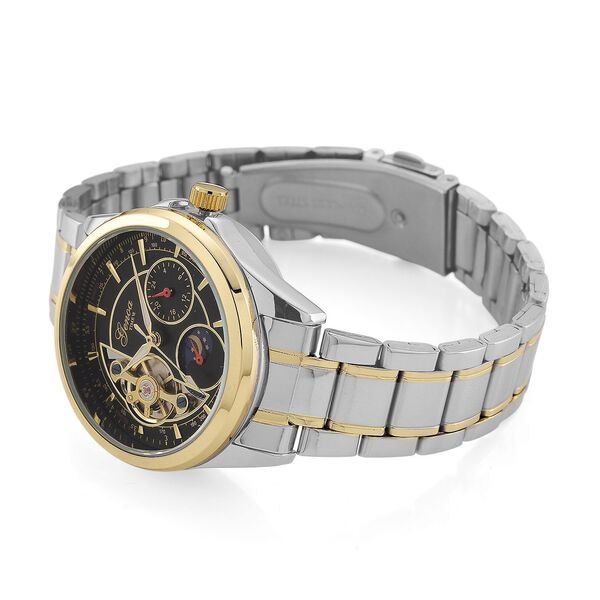 GENOA TIME V2 - Automatik-Armbanduhr, Mechanisches Uhrwerk, Edelstahlarmband, bicolor, Schwarzes Zifferblatt image number 6