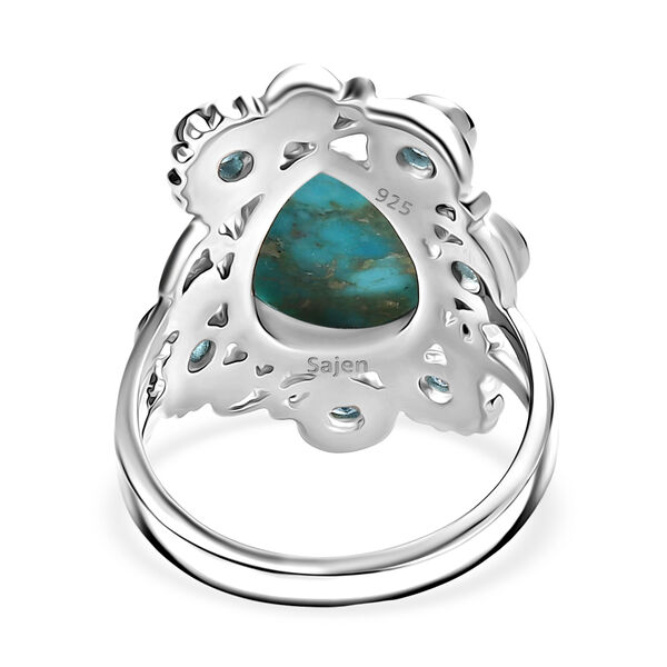 Sajen Silber - Türkis, Paraiba Quarz Ring 925 Silber rhodiniert (Größe 17.00) ca. 6.63 ct image number 5