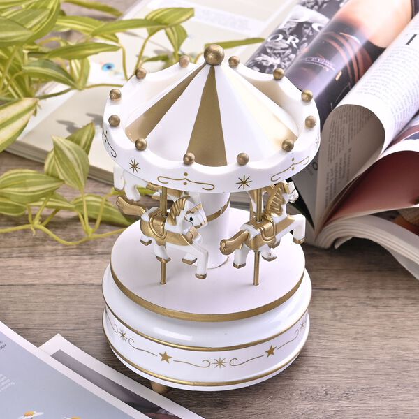 4-Pferde Holz Karussell Spieluhr, Gr&ouml;&szlig;e 18x10 cm, Wei&szlig; image number 8