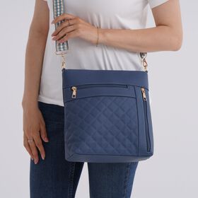 Crossbody-Tasche mit Steppmuster und Schultergurt, 3 Rei&szlig;verschlussf&auml;cher, 21x13x7,5cm, Blau