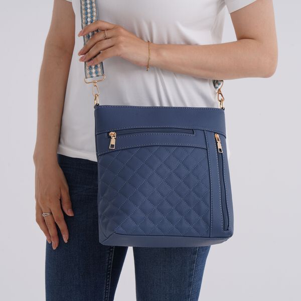 Crossbody-Tasche mit Steppmuster und Schultergurt, 3 Rei&szlig;verschlussf&auml;cher, 21x13x7,5cm, Blau image number 3