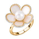 Wei&szlig;e S&uuml;&szlig;wasser Perle, Wei&szlig;es Perlmutt Ring, 925 Silber Bicolor (Gr&ouml;&szlig;e 16.00)