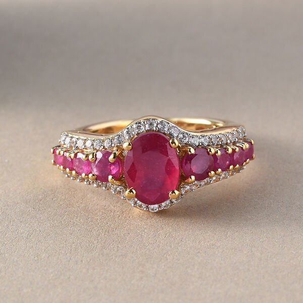 Afrikanischer Rubin und Zirkon-Ring, (Fissure gef&uuml;llt), 925 Silber vergoldet image number 2