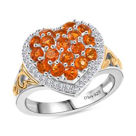 D'Joy AA Salamanca Feueropal, Weißer Zirkon Ring 925 Silber Rhodiniert und 750 Gelbgold Vermeil (Größe 19.00) ca. 1,22 ct