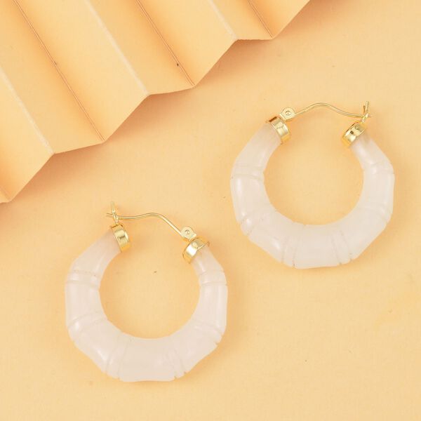 Wei&szlig;e Jade Ohrringe 925 Silber vergoldet ca. 54.60 ct image number 1