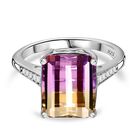 AAA Bolivian Ametrine, Weißer Zirkon Ring, 925 Silber platiniert (Größe 18.00) ca. 6.20 ct