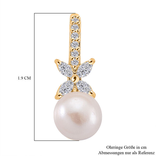 Weiße Süßwasser Perle, Weißer Zirkonia Ohrringe Nickelfreies Messing Standard 4.00 ct image number 5