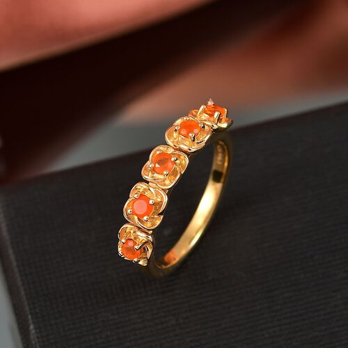 D’joy AAA Mexikanischer Purpurroter Feuer Opal Ring 925 Silber 750 Gelb Vergoldet (Größe 18.00) ca. 0,28 ct image number 1