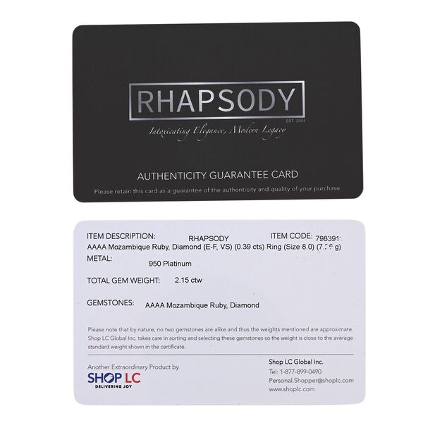 Rhapsody AAAA Nat&uuml;rlicher Mosambik-Rubin, Wei&szlig;er Diamant Ring 950 Platin (Gr&ouml;&szlig;e 17.00) ca. 2,15 ct image number 6