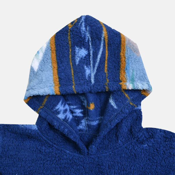 Sherpa Hoodie, Ikat Muster, dunkelblau image number 4