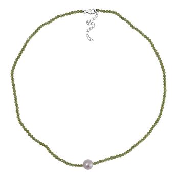 Wei&szlig;e Edison Perle, Peridot flexible Halskette, 925 Silber rhodiniert