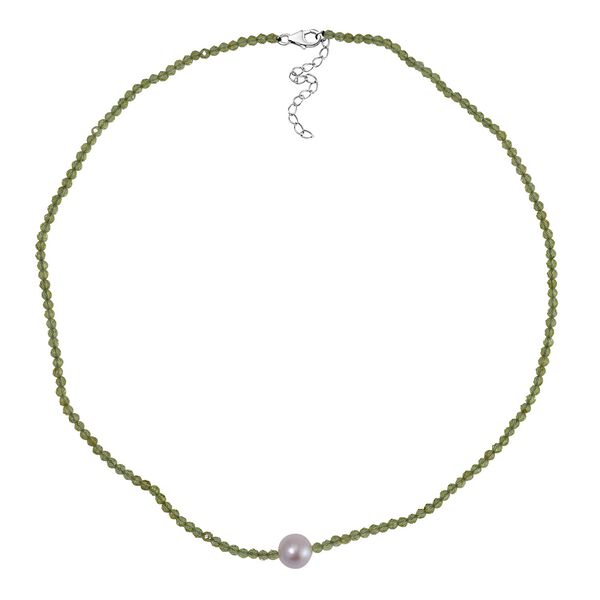 Wei&szlig;e Edison Perle, Peridot flexible Halskette, 925 Silber rhodiniert image number 3